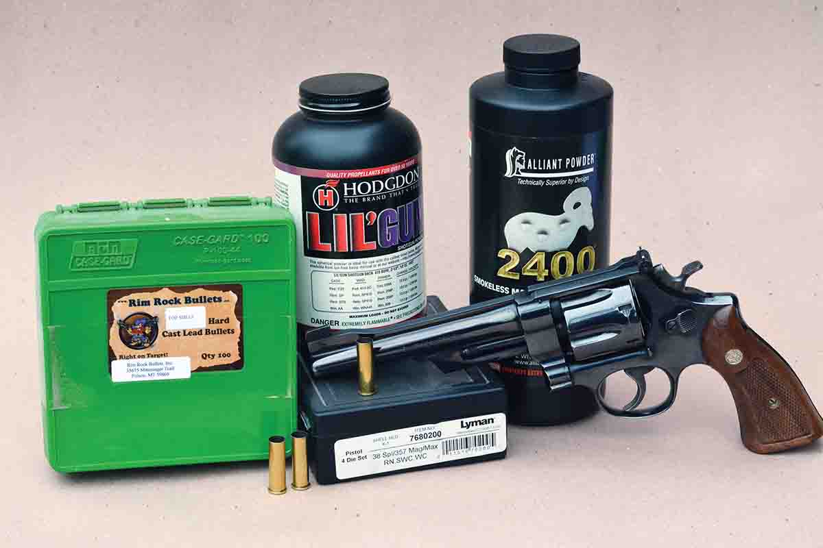Rim Rock Bullets offers a 180-grain LBT-WFN with a gas-check bullet for the .357 Magnum, while Hodgdon Lil’Gun and Alliant 2400 are top powder choices.